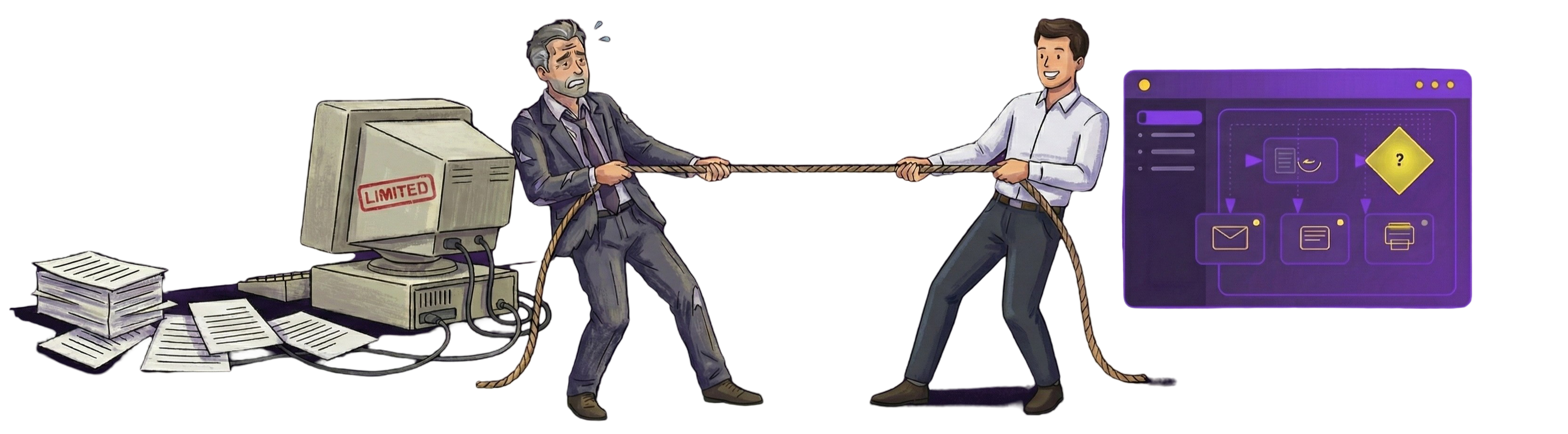 Business control tug of war illustration